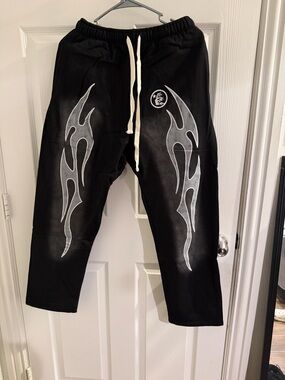 Black Men’s Joggers with Silver Flame Graphics